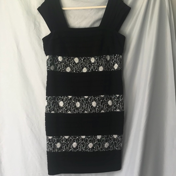 Sz14W R&M Richards Black/Silver Cocktail Dress - Picture 2 of 8